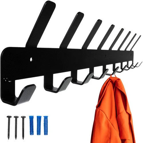 Wall Coat Rack Black 17 Hooks – Metal Wall Wardrobe