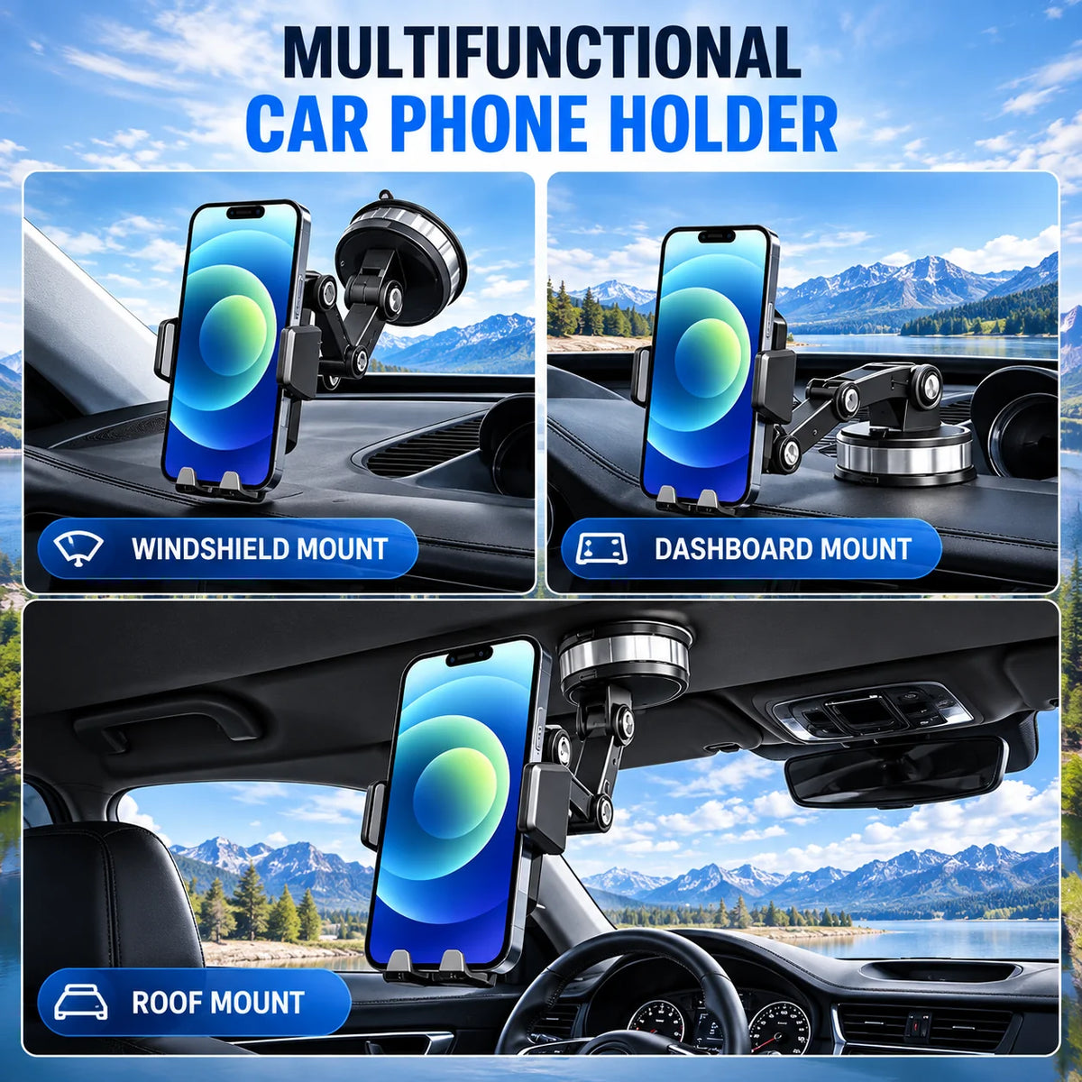 Car Phone Holder with Suction Cup & 360° Rotation