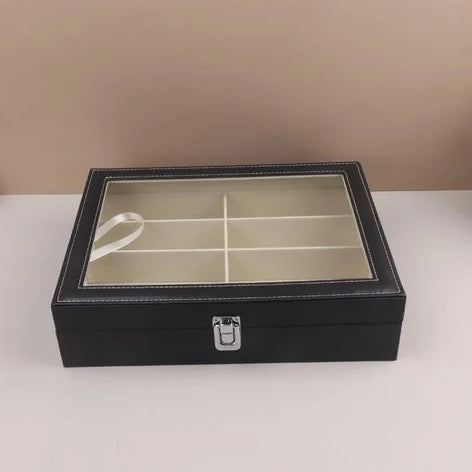 Glasses Organizer 8 Compartments with Glass Lid – Black