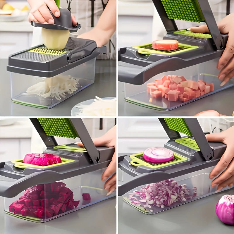 Multifunctional 16-in-1 Vegetable Cutter with Catch Container