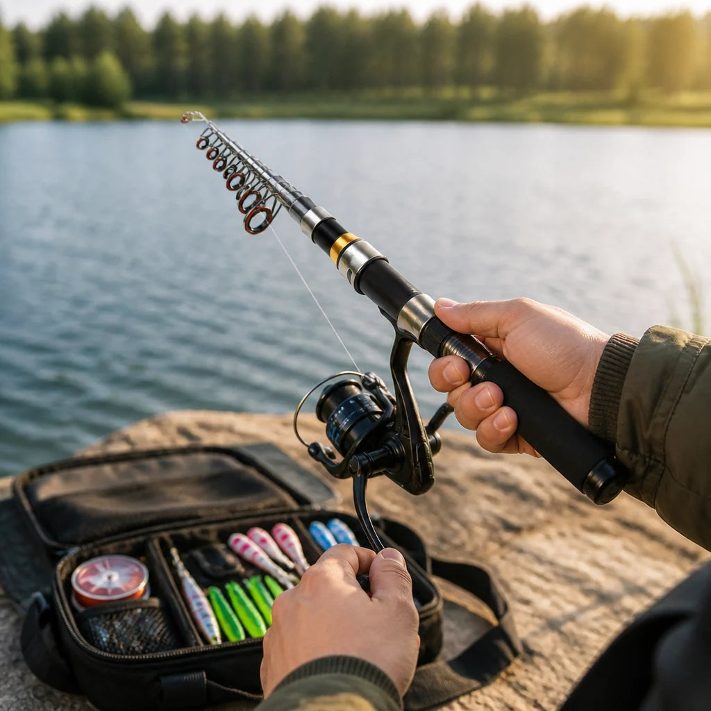 Telescopic Fiberglass Fishing Set (Reel, Lure & Carrying Bag)