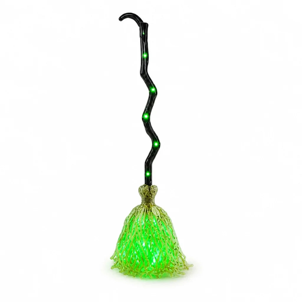 Motorized Green LED Witch Broom Decoration