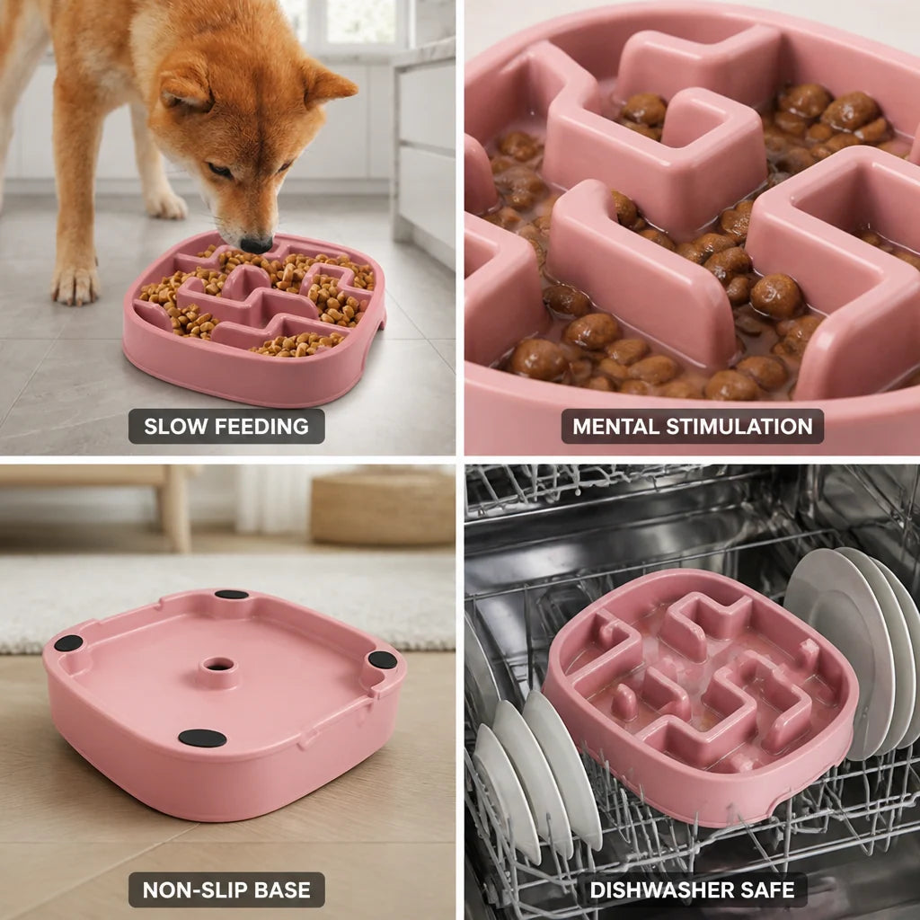 Dog Slow Feeder Bowl Labyrinth Puzzle & Non-Slip Base (Dishwasher Safe)
