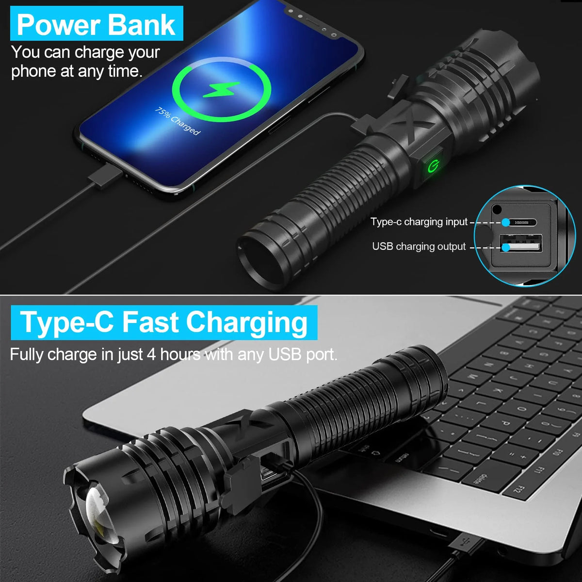 Rechargeable Flashlight 100,000 Lumens LED
