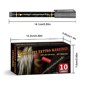 Temporary Tattoo Markers – 10 Colors Brush Tip
