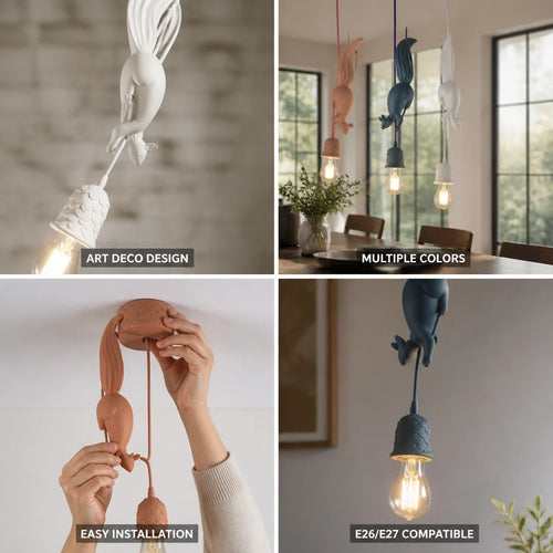 Art Deco Squirrel and Pine Cone Hanging Light (114 cm Suspension)