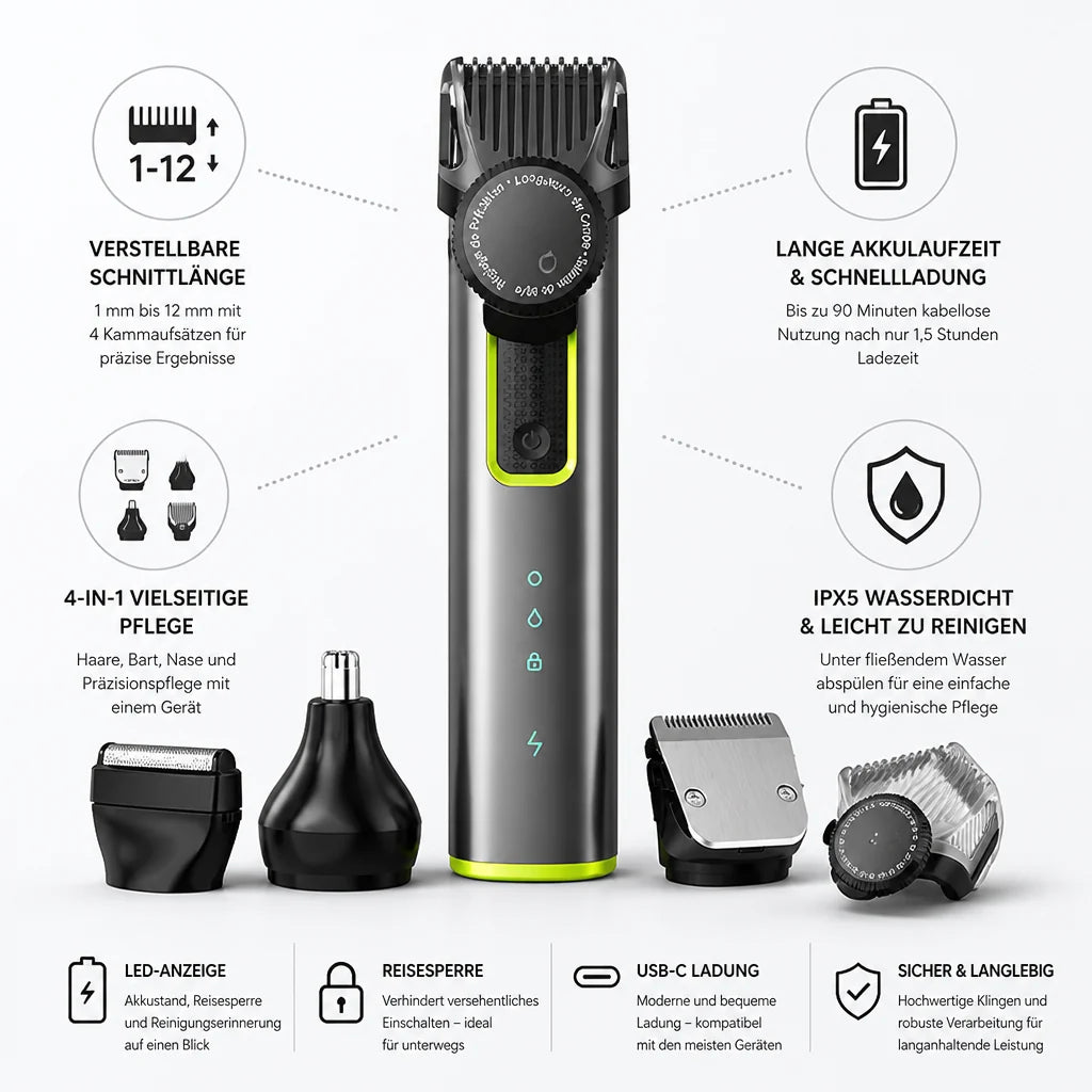 4-in-1 Cordless Waterproof Grooming Trimmer