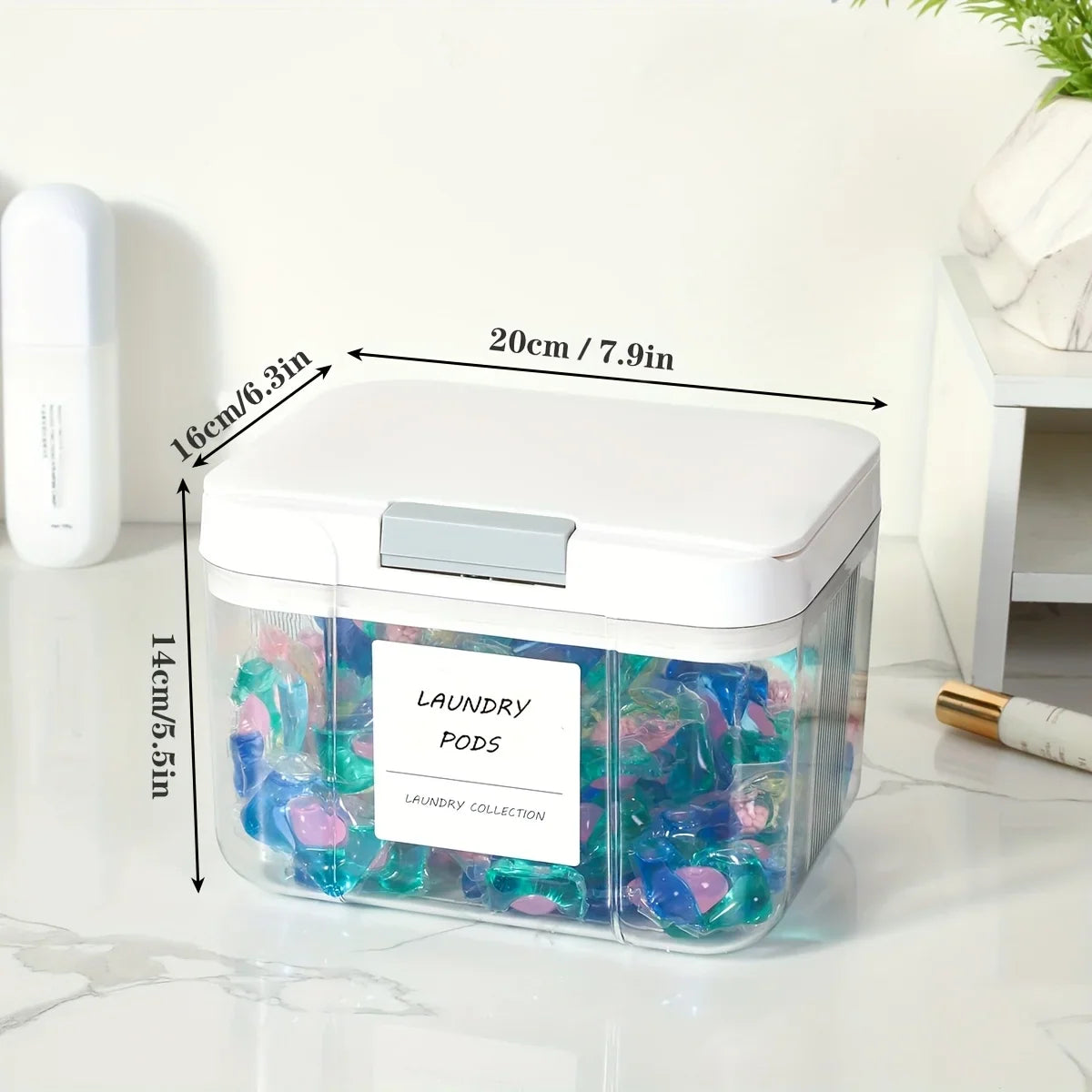 Laundry Pod Storage Box Clear Container & Countertop Organizer