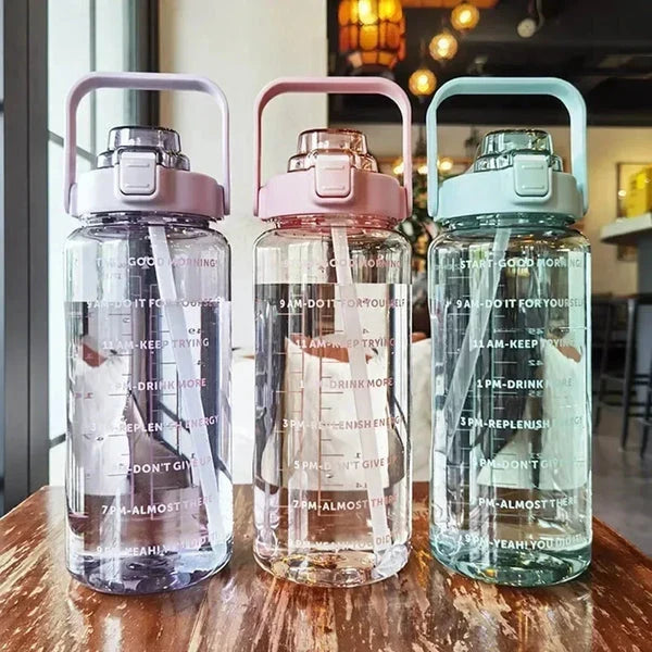 2L Sports Bottle with Straw and Time Markings