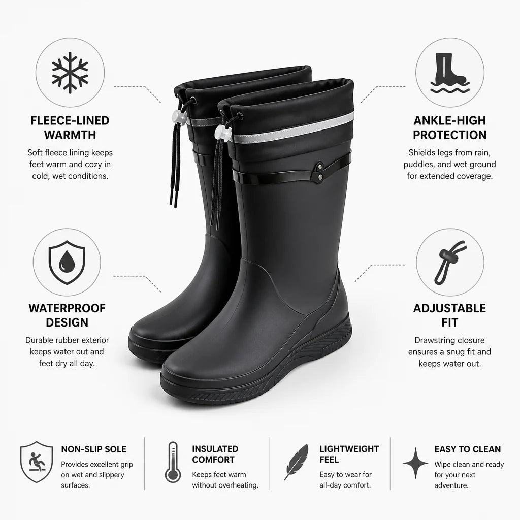 Insulated Waterproof Rain Boots Mid-Calf Length