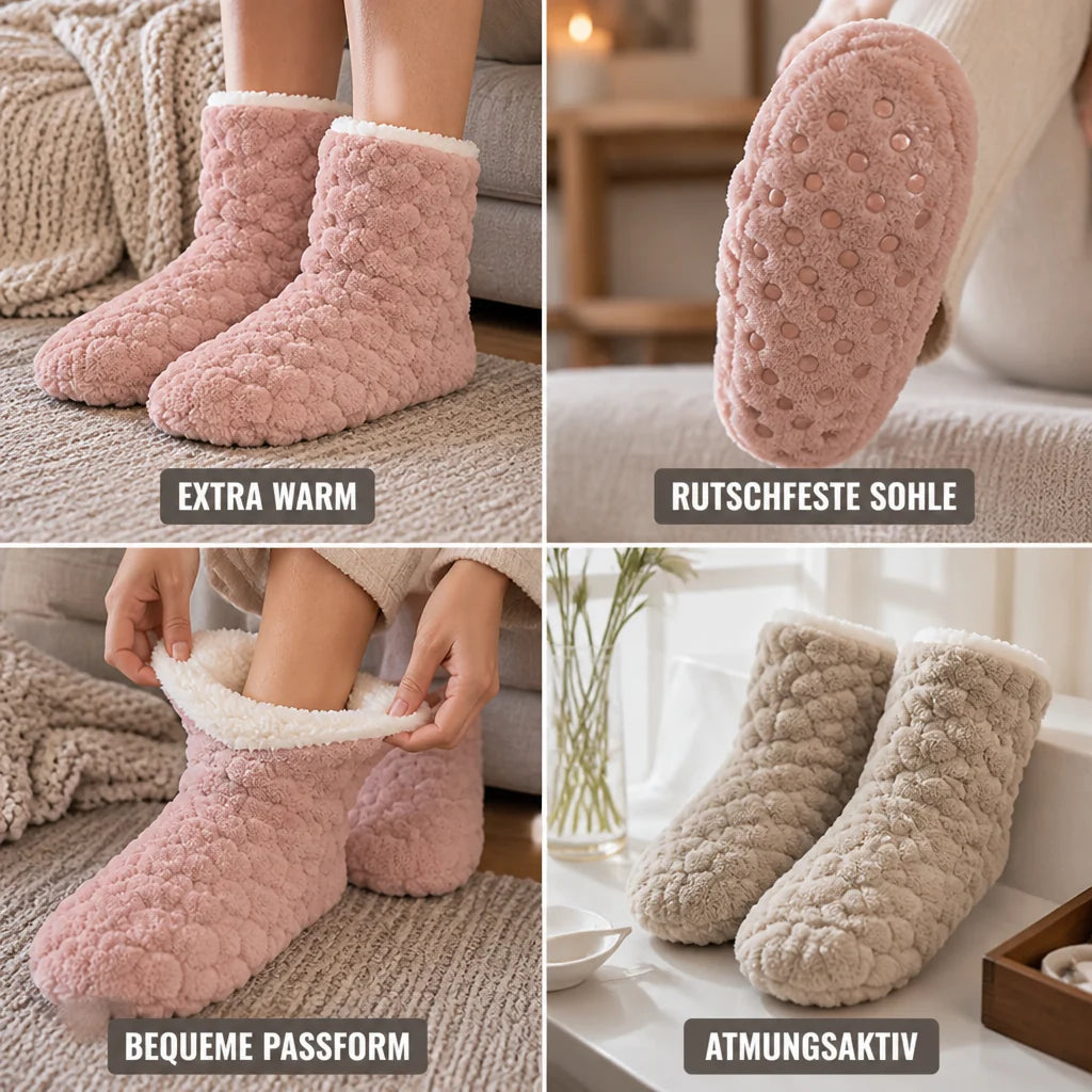 House socks with teddy lining and non-slip sole