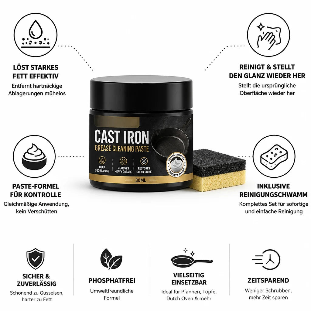 Concentrated, High-Performance Cleaning Paste for Cast Iron (Includes Sponge)