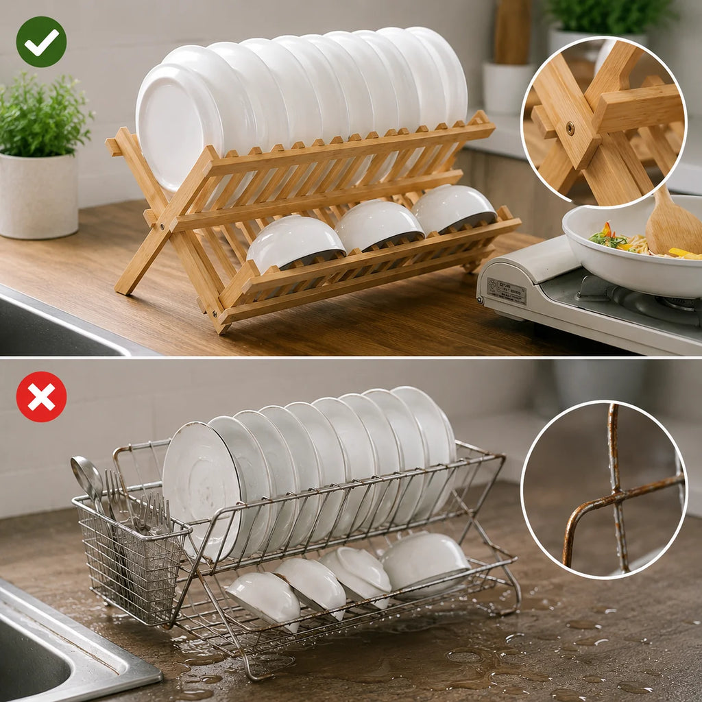 Bamboo Drying Rack with Vertical Compartments