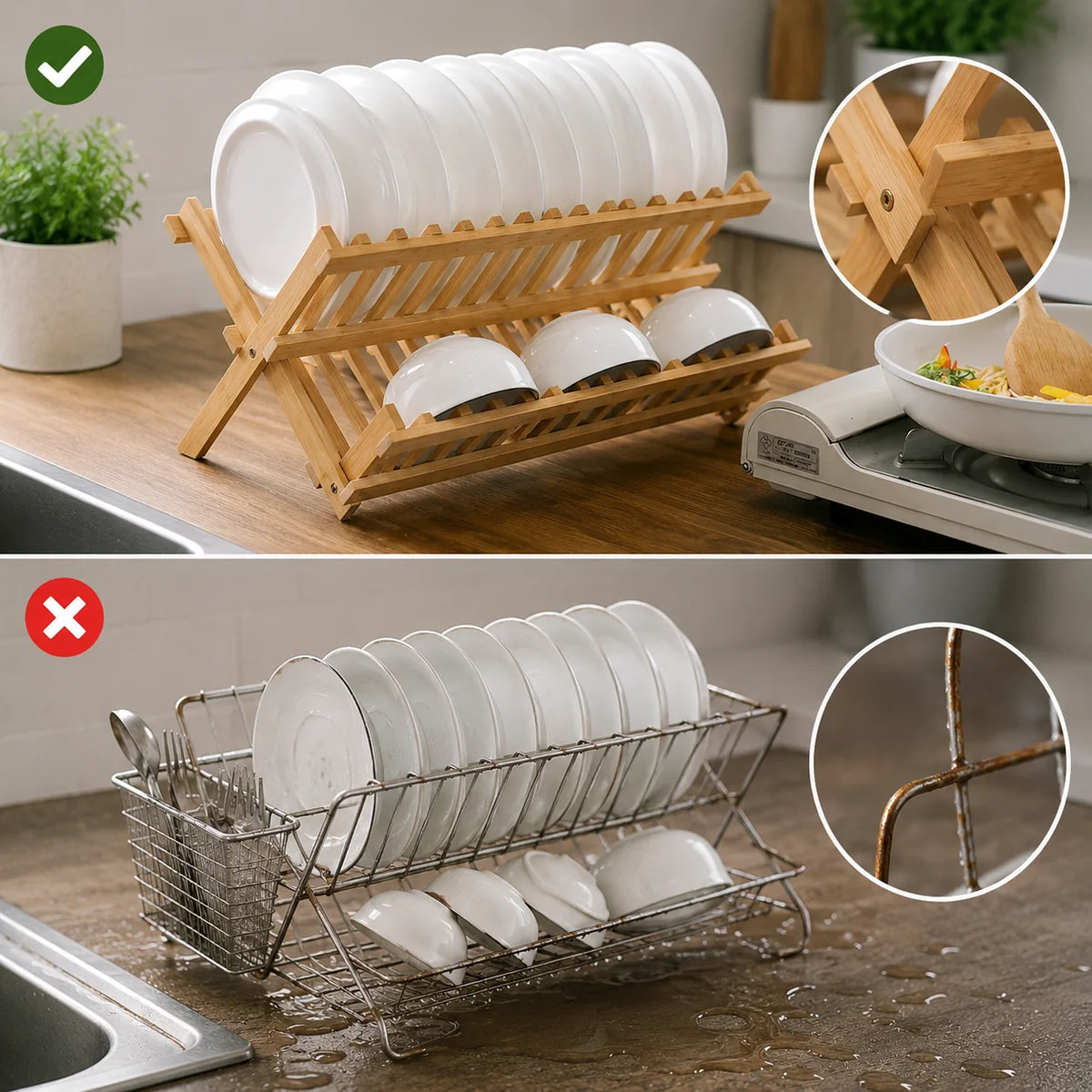 Bamboo Drying Rack with Vertical Compartments
