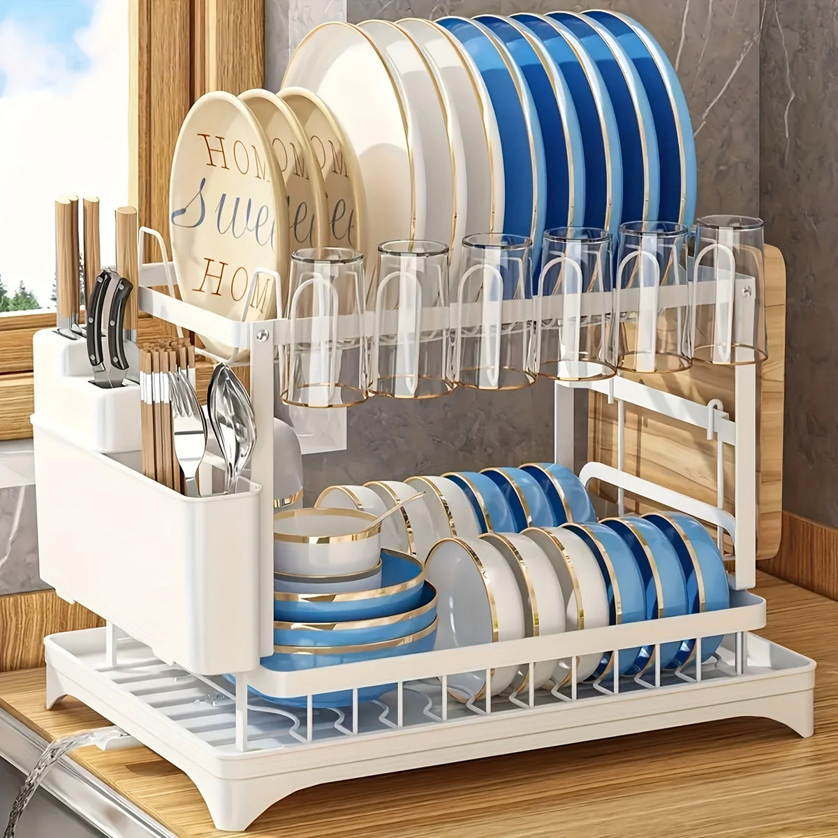 2-Tier Draining Rack with Drain