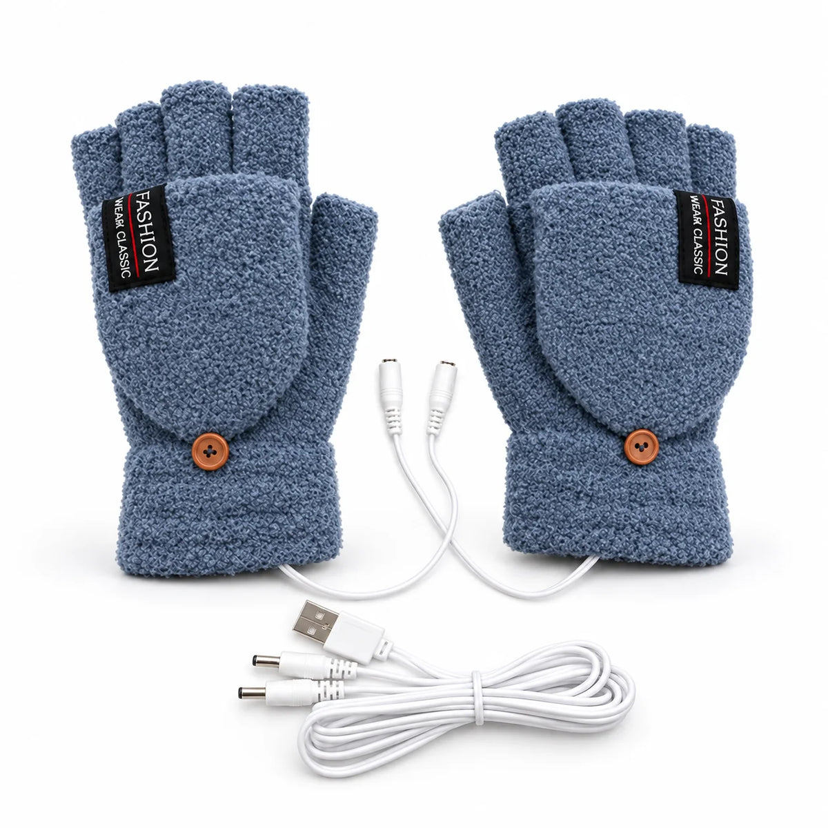 USB-powered adjustable heated fingerless folding gloves