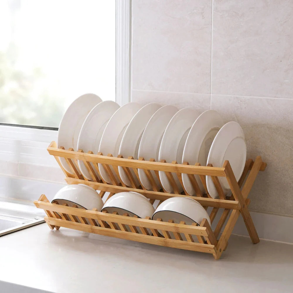 Bamboo Drying Rack with Vertical Compartments