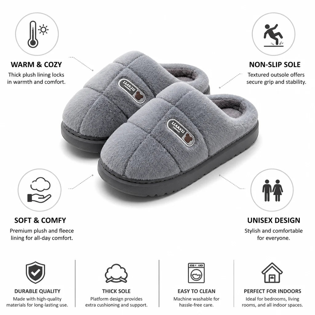 Plush, Fleece-Lined, Non-Slip Slippers (Unisex)