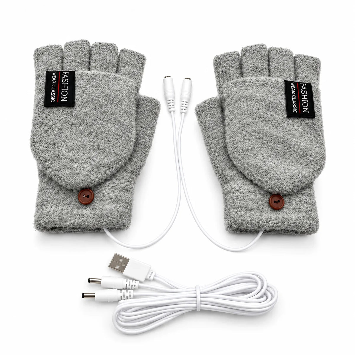 USB-powered adjustable heated fingerless folding gloves