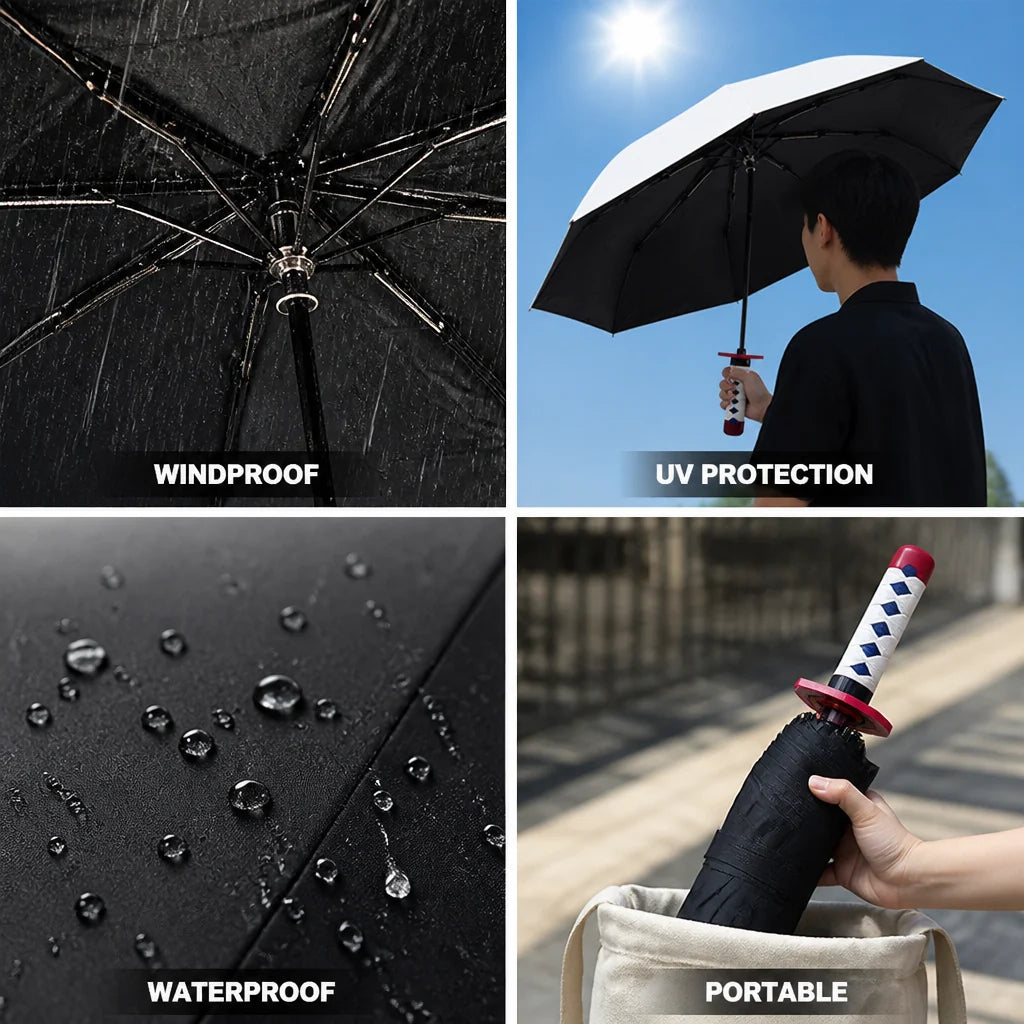 Windproof and UV-safe Foldable Umbrella in Katana Style