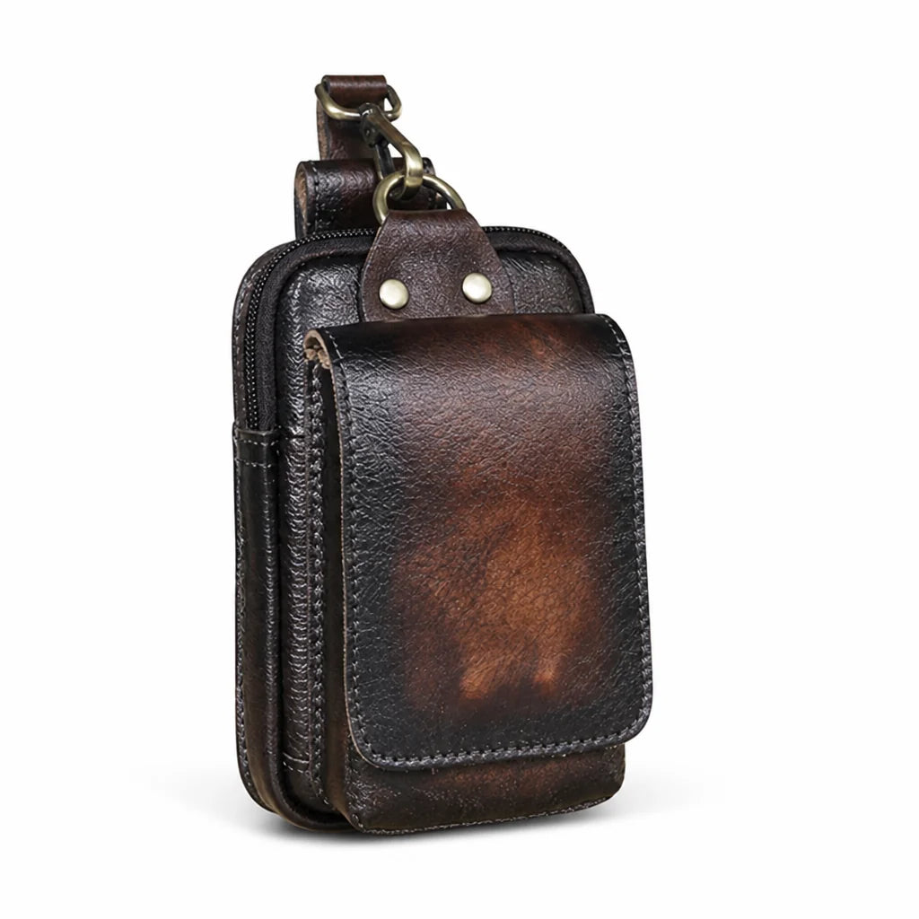 Full-grain cowhide leather fanny pack with magnetic flap and zipper