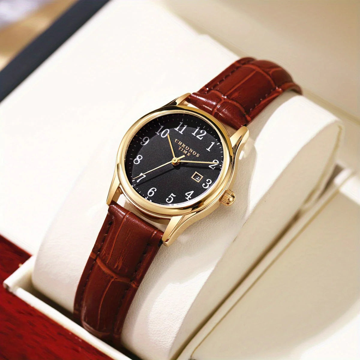 Women's Quartz Wristwatch, Square Dial, Faux Leather Strap