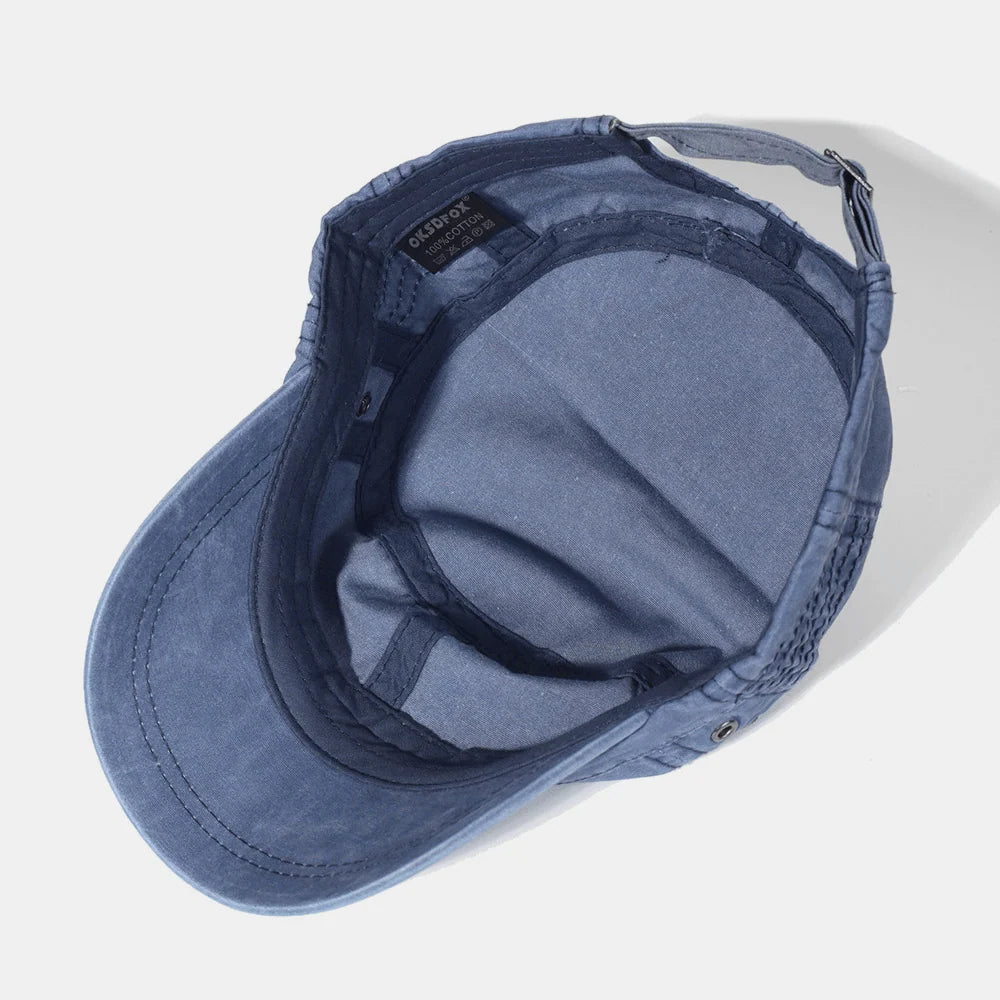 Men's Military Style Cap, Washed Cotton, Adjustable Strap