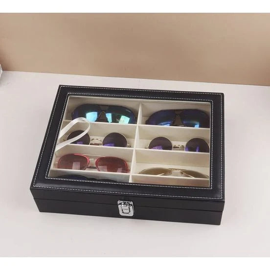 Glasses Organizer 8 Compartments with Glass Lid – Black