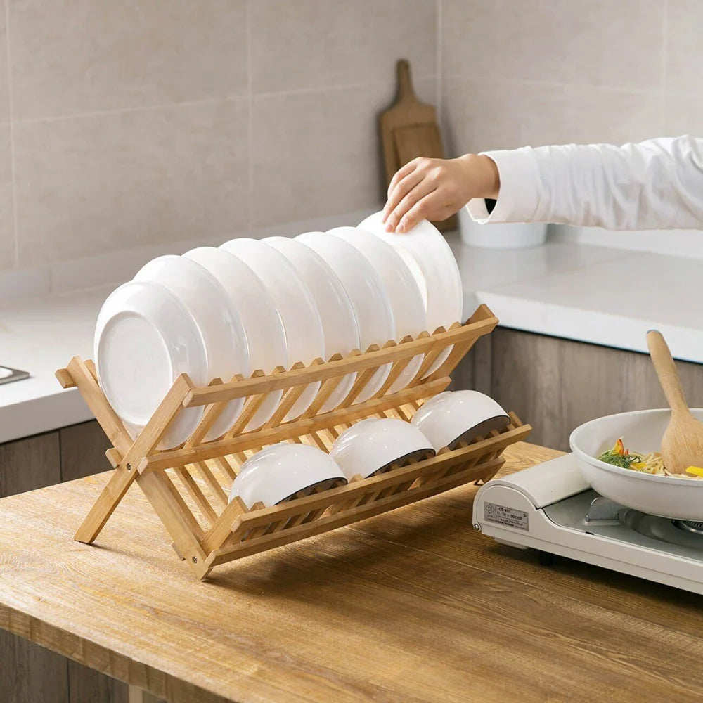 Bamboo Drying Rack with Vertical Compartments