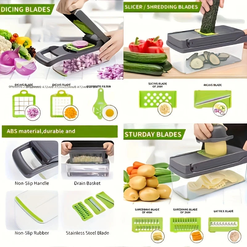 Multifunctional 16-in-1 Vegetable Cutter with Catch Container