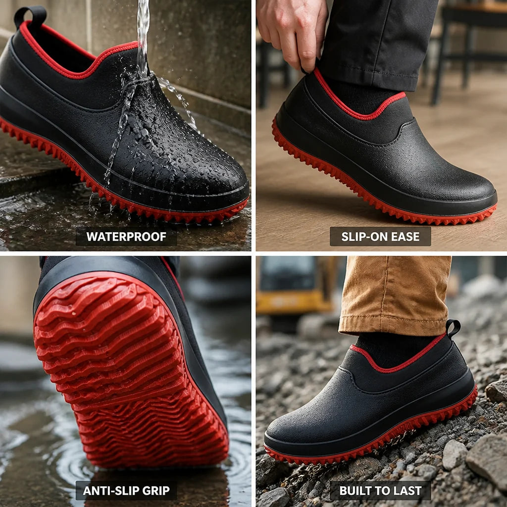 Waterproof and Slip-Resistant Slip-On Work Shoes (Deep Tread Sole)