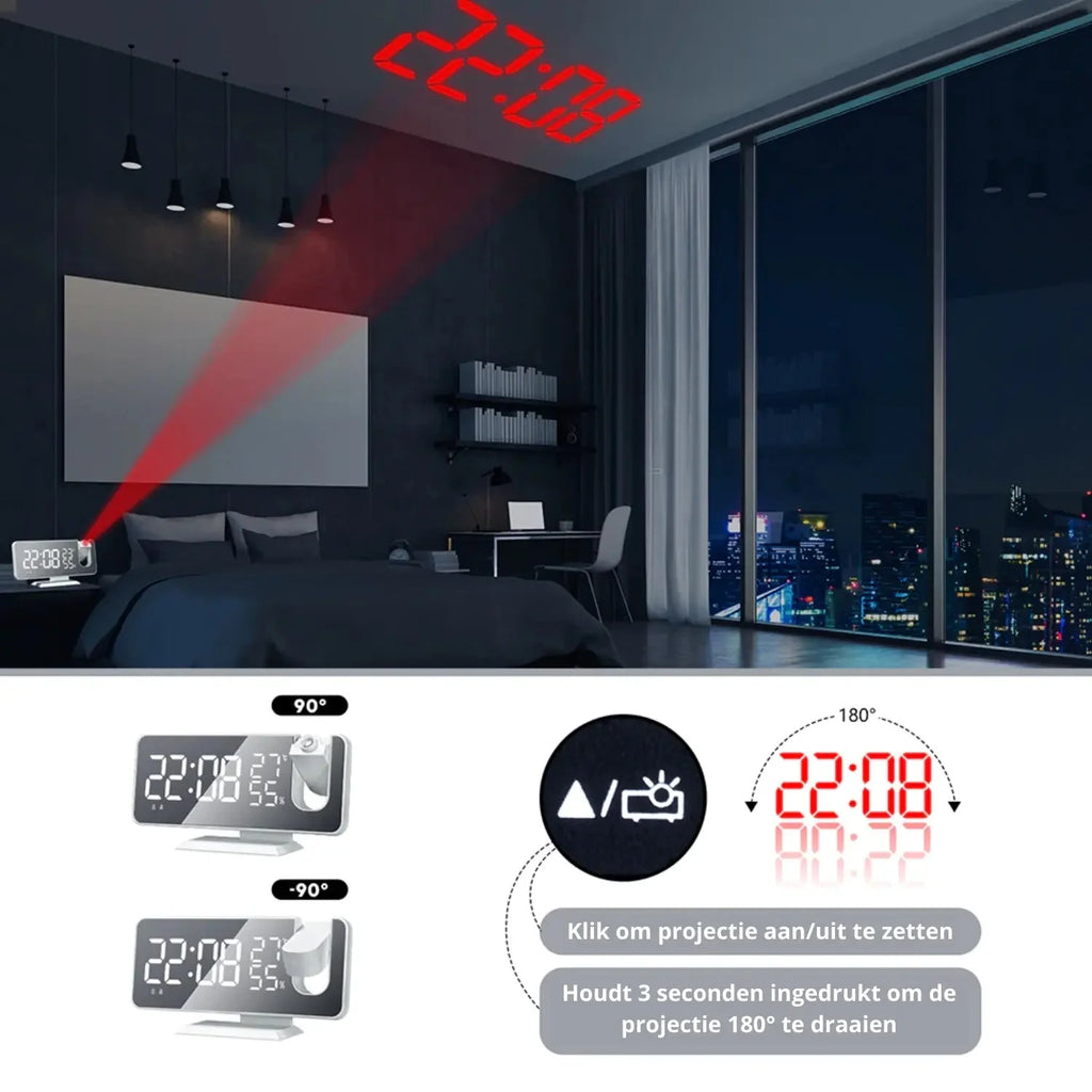Projection Alarm Clock FM Radio & USB Charging Port
