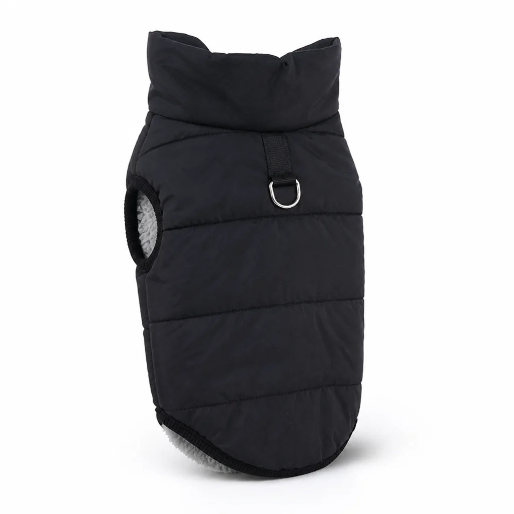 Windproof, fleece-lined dog winter vest with integrated D-ring