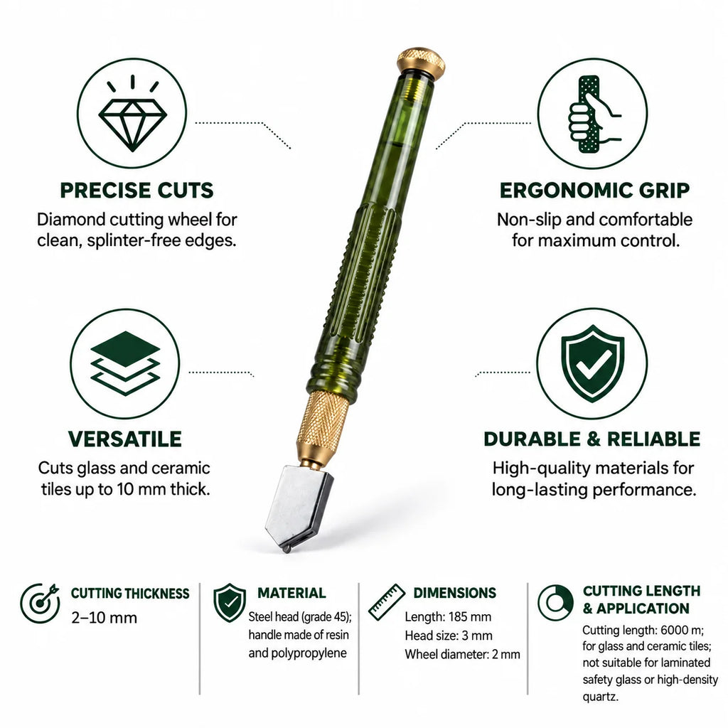 Glass Cutter Diamond Wheel & Grade 45 Steel Head (2-10 mm)