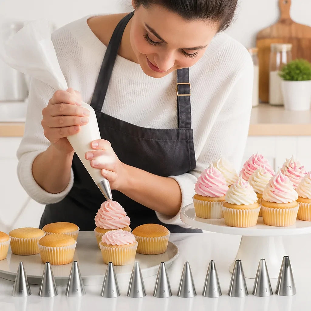 12-piece piping nozzle set for cakes & cupcakes