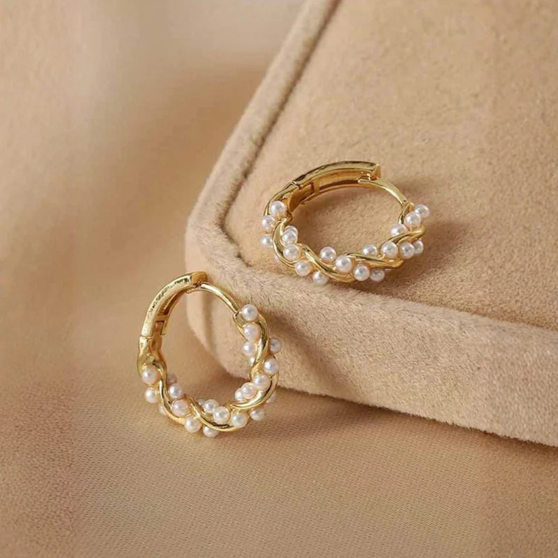 Twisted Hoop Earrings with Pearls