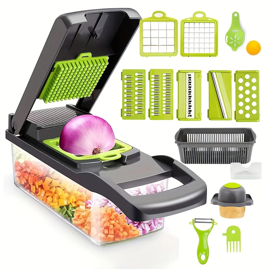 Multifunctional 16-in-1 Vegetable Cutter with Catch Container