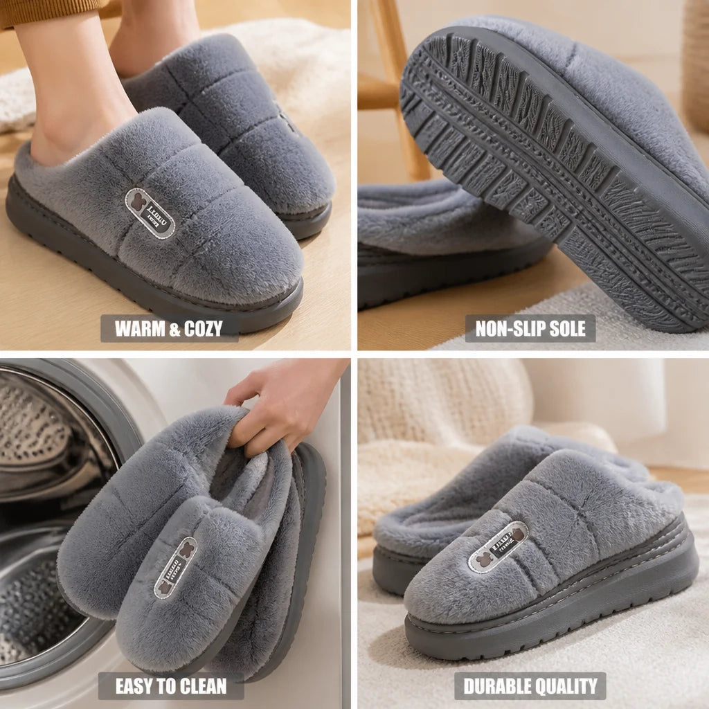 Plush, Fleece-Lined, Non-Slip Slippers (Unisex)