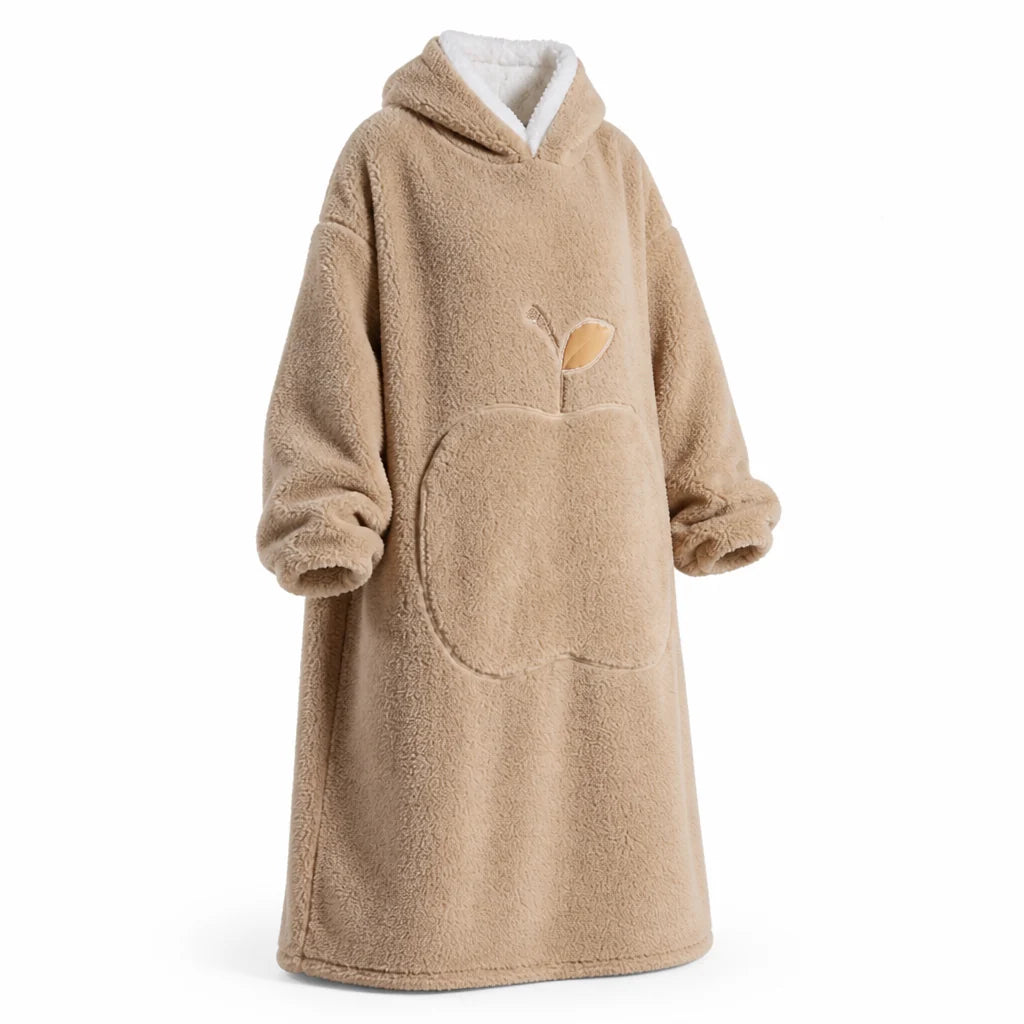 Oversized Sherpa Fleece Hoodie Blanket with Sleeves and Pocket (One Size)