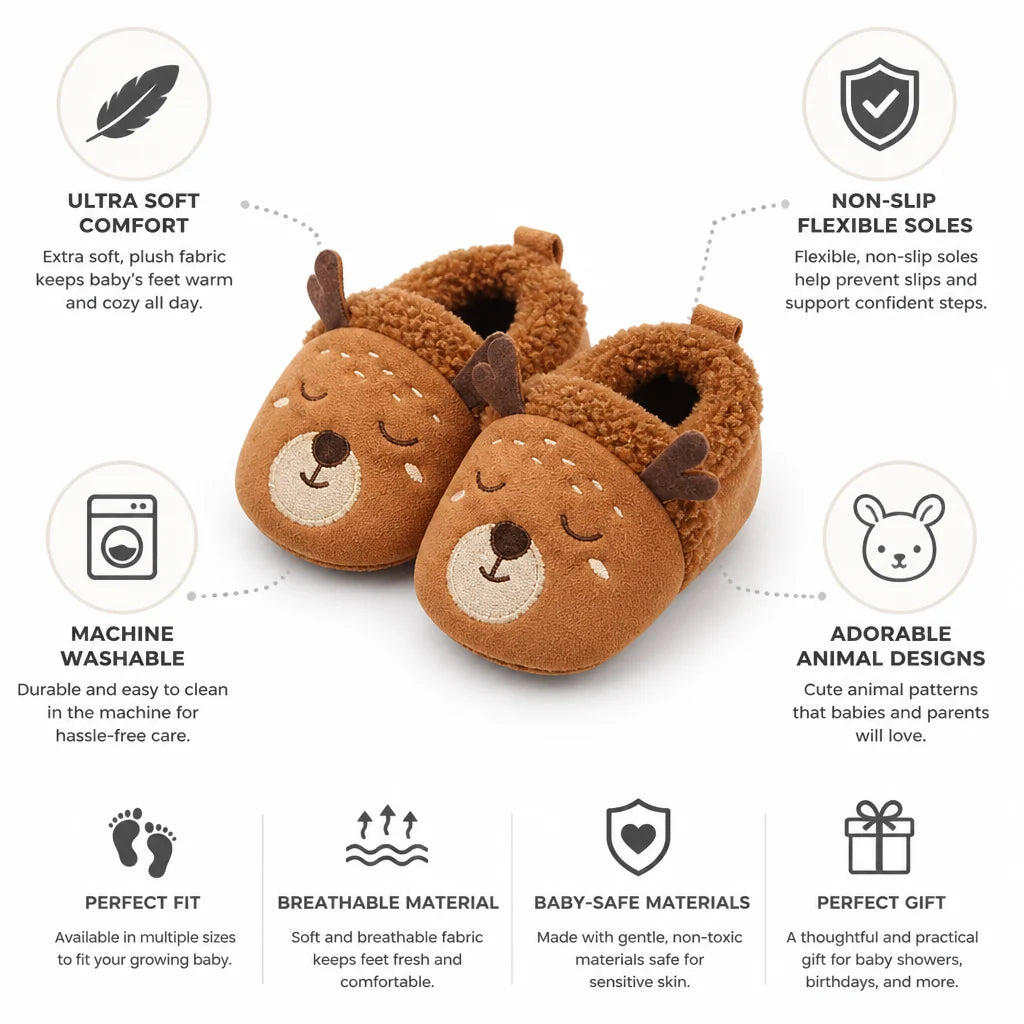Soft, fluffy, and flexible non-slip baby booties (machine washable)