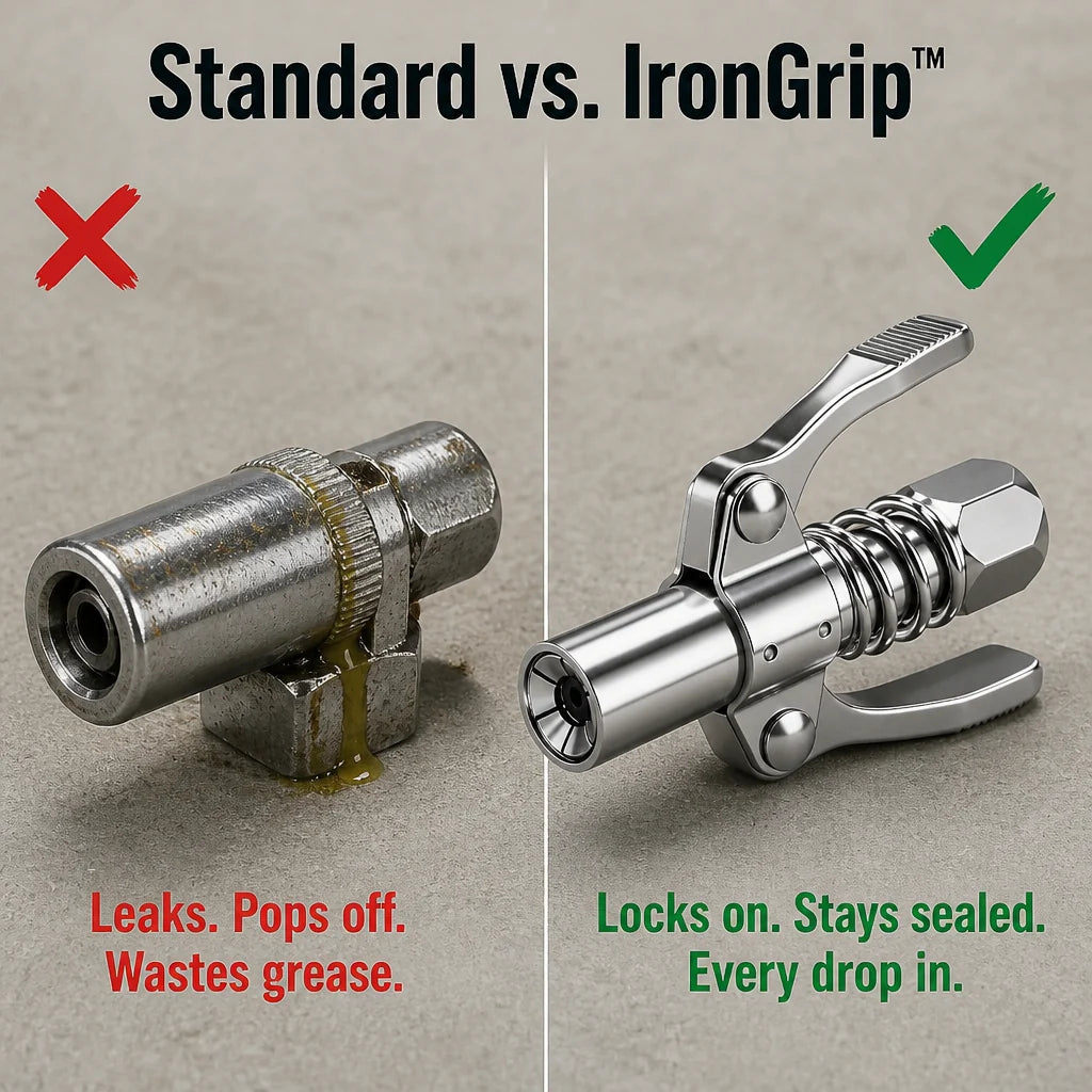 IronGrip Grease Nipple Coupler with Dual-Handle Locking