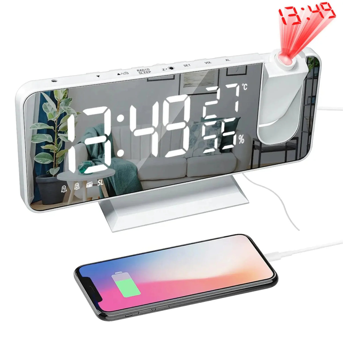 Projection Alarm Clock FM Radio & USB Charging Port