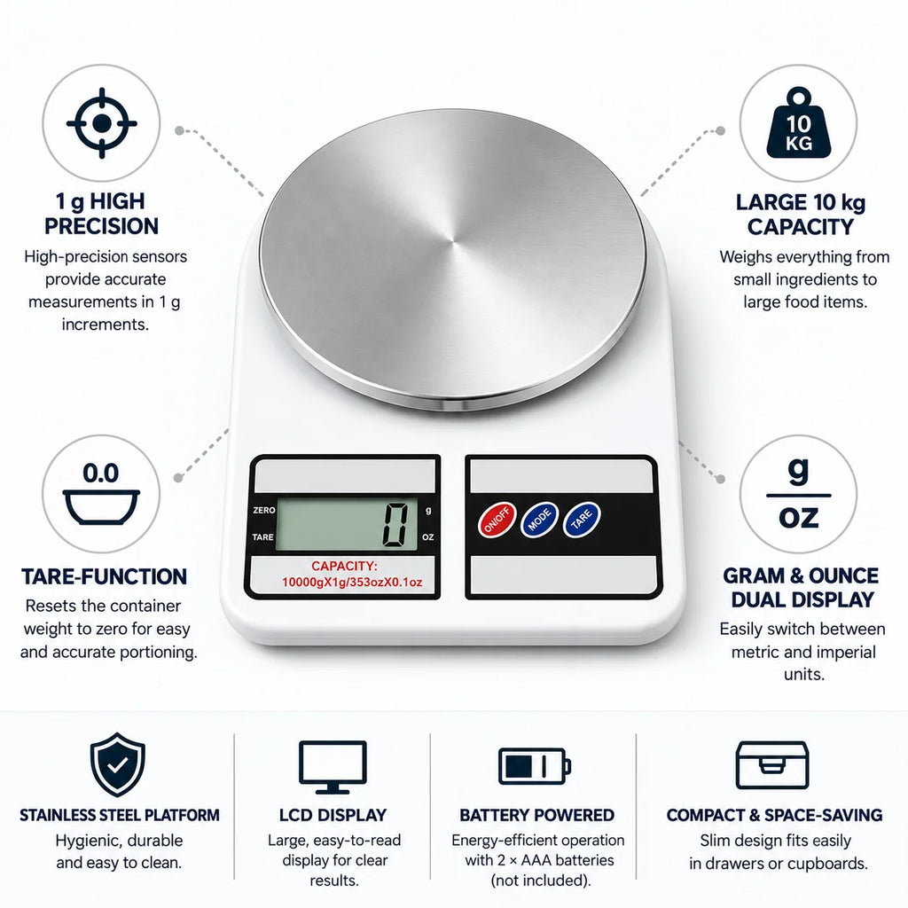 Digital Kitchen Scale 1g Accuracy & Stainless Steel