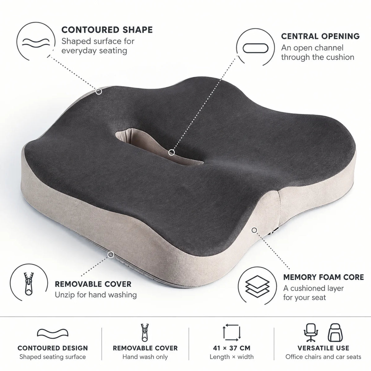 Seat Cushion with Cutout for Office and Car