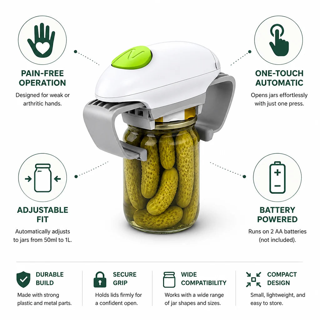 Jar Opener One-Touch Battery Powered (Fits 1.7 fl oz–33.8 fl oz)