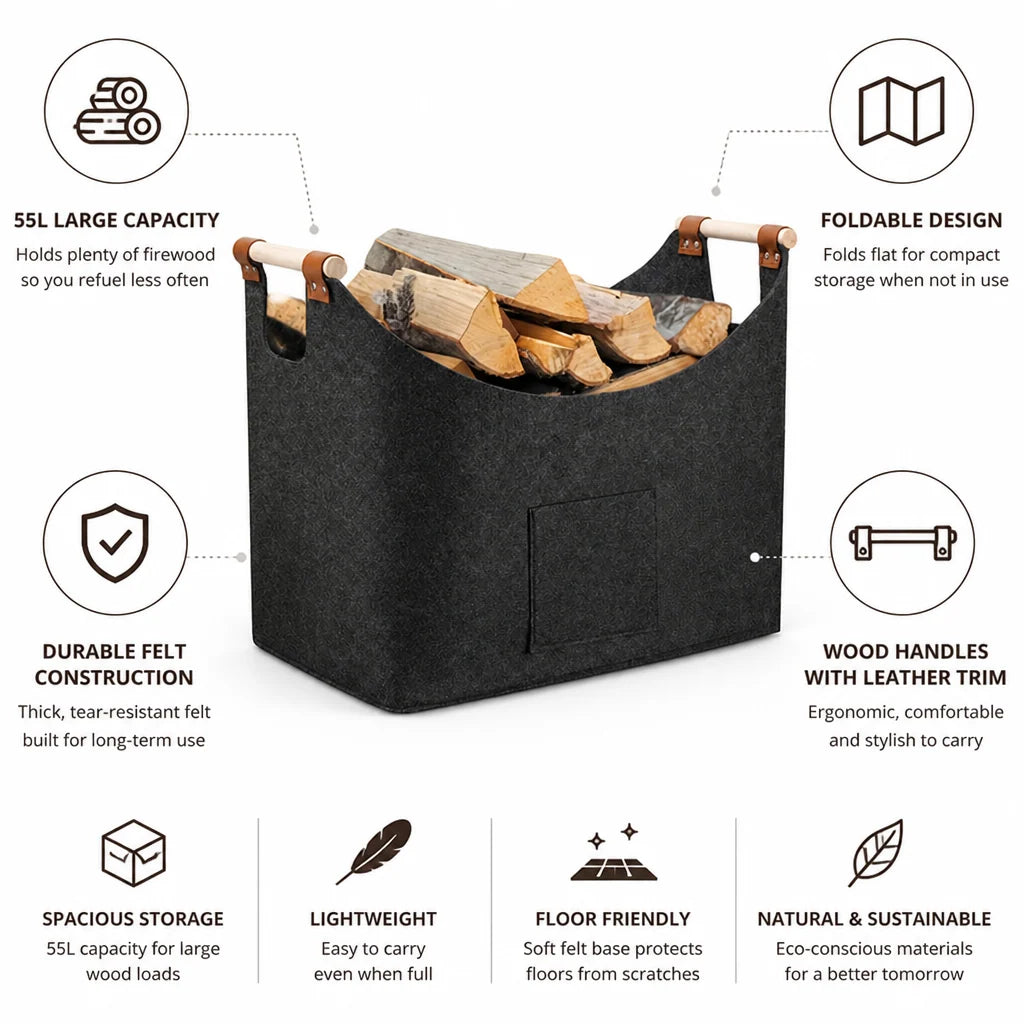 Firewood Basket Foldable Felt Wood Carrier