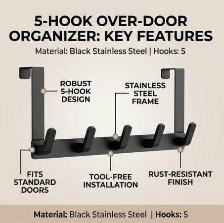 Door wardrobe 5 hooks stainless steel