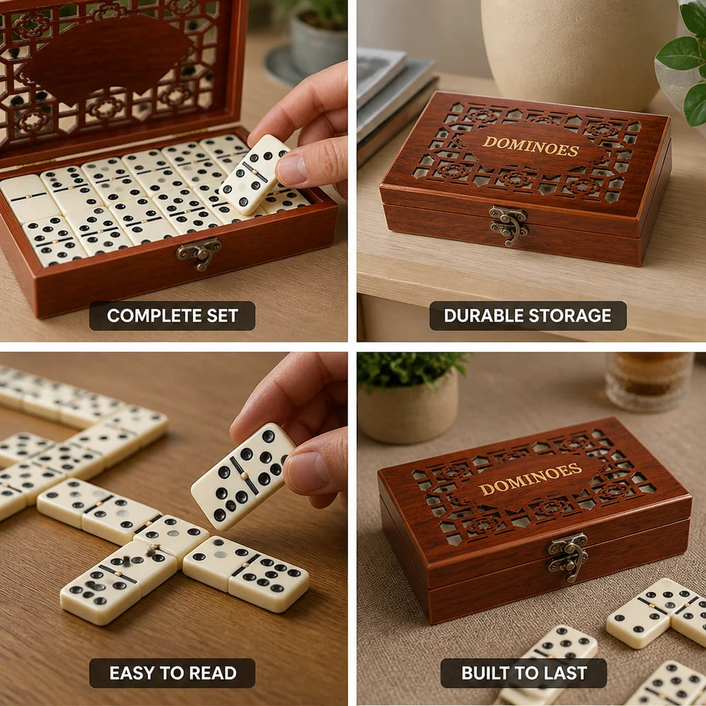 Domino Set made of Solid Wood in Original Size (28 Pieces)