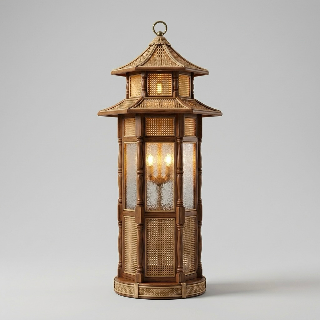 Pagoda Rattan Lantern Floor Lamp