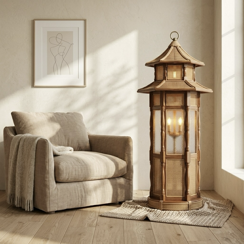Pagoda Rattan Lantern Floor Lamp